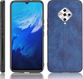 Voor vivo X50e schokbestendig naaien koe patroon huid PC + PU + TPU hoesje (blauw)