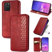 Voor Galaxy M80S / A91 / S10 Lite Cubic Grid Pressed Horizontal Flip Magnetic Leather Case met houder & kaartsleuven & portemonnee (rood)