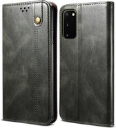 Voor Samsung Galaxy S20 Simple Wax Crazy Horse Texture Horizontale flip lederen tas met kaartsleuven en portemonnee (donkergroen)