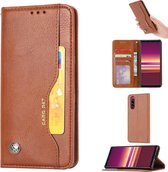 Voor Sony Xperia 5 Kneed Huidtextuur Horizontale Flip Leren Case met Fotolijst & Houder & Kaartsleuven & Portemonnee (Bruin)