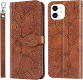 Life of Tree Embossing Pattern Horizontale flip lederen hoes met houder & kaartsleuf & portemonnee & fotolijst & lanyard voor iPhone 11 (bruin)