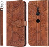 Voor Sony Xperia XZ2 Life of Tree Embossing Pattern Horizontale Flip Leather Case met houder & kaartsleuf & portemonnee & fotolijst & Lanyard (bruin)
