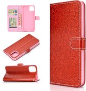 Voor iPhone 12/12 Pro Glitterpoeder Horizontale lederen flip-hoes met kaartsleuven & houder & fotolijst & portemonnee & lanyard (rood)