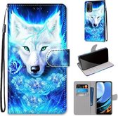 Voor Xiaomi Redmi Note 9 4G / 9 Power Gekleurde Tekening Cross Texture Horizontale Flip PU Leather Case met Houder & Kaartsleuven & Portemonnee & Lanyard (Dick Rose Wolf)