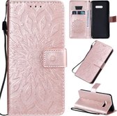 Voor LG G8X Geperst Afdrukken Zonnebloem Patroon Horizontale Flip PU Lederen Case met Houder & Kaartsleuven & Portemonnee & Lanyard (Rose Goud)