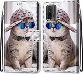 Voor Xiaomi Redmi 9 Power / Note 9 4G Gekleurde tekening Cross Texture Horizontale Flip PU lederen tas met houder & kaartsleuven & portemonnee & lanyard (Slant Hat Blue Mirror Cat)