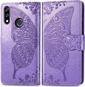 Butterfly Love Flowers Embossing Horizontale Flip Leather Case voor LG W10, met houder & kaartsleuven & portemonnee & lanyard (lichtpaars)