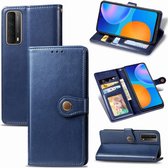 Voor Huawei P Smart 2021 retro effen kleur lederen gesp telefoonhoes met lanyard & fotolijst & kaartsleuf & portemonnee & standaardfunctie (blauw)