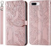 Life of Tree Embossing Pattern Horizontale Flip lederen hoes met houder & kaartsleuf & portemonnee & fotolijst & lanyard voor iPhone 8 Plus & 7 Plus (Rose Gold)