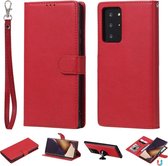 Voor Samsung Galaxy Note 20 2 in 1 Afneembare PU lederen tas in effen kleur met kaartsleuven en magnetische houder & fotolijst & portemonnee & riem (rood)