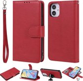 Voor iPhone 12 2 in 1 effen kleur afneembare PU lederen tas met kaartsleuven en magnetische houder & fotolijst & portemonnee & riem (rood)