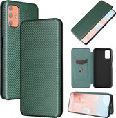 Voor HTC Desire 21 Pro Carbon Fiber Texture Magnetische Horizontale Flip TPU + PC + PU Leather Case met Card Slot (Groen)