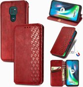 Voor Motorola Moto G9 Spelen Cubic Grid Pressed Horizontal Flip Magnetic PU Leather Case met houder & kaartsleuven & portemonnee (rood)