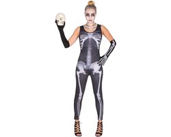 dressforfun - vrouwenkostuum sexy Skelett jumpsuit L - verkleedkleding kostuum halloween verkleden feestkleding carnavalskleding carnaval feestkledij partykleding - 300143
