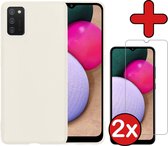 Samsung A02s Hoesje Wit Siliconen Case Met 2x Screenprotector - Samsung Galaxy A02s Hoes Silicone Cover Met 2x Screenprotector - Wit