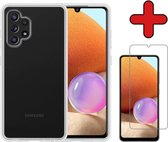Samsung A32 5G Hoesje Transparant Siliconen Case Met Screenprotector - Samsung Galaxy A32 5G Hoes Silicone Cover Met Screenprotector - Transparant