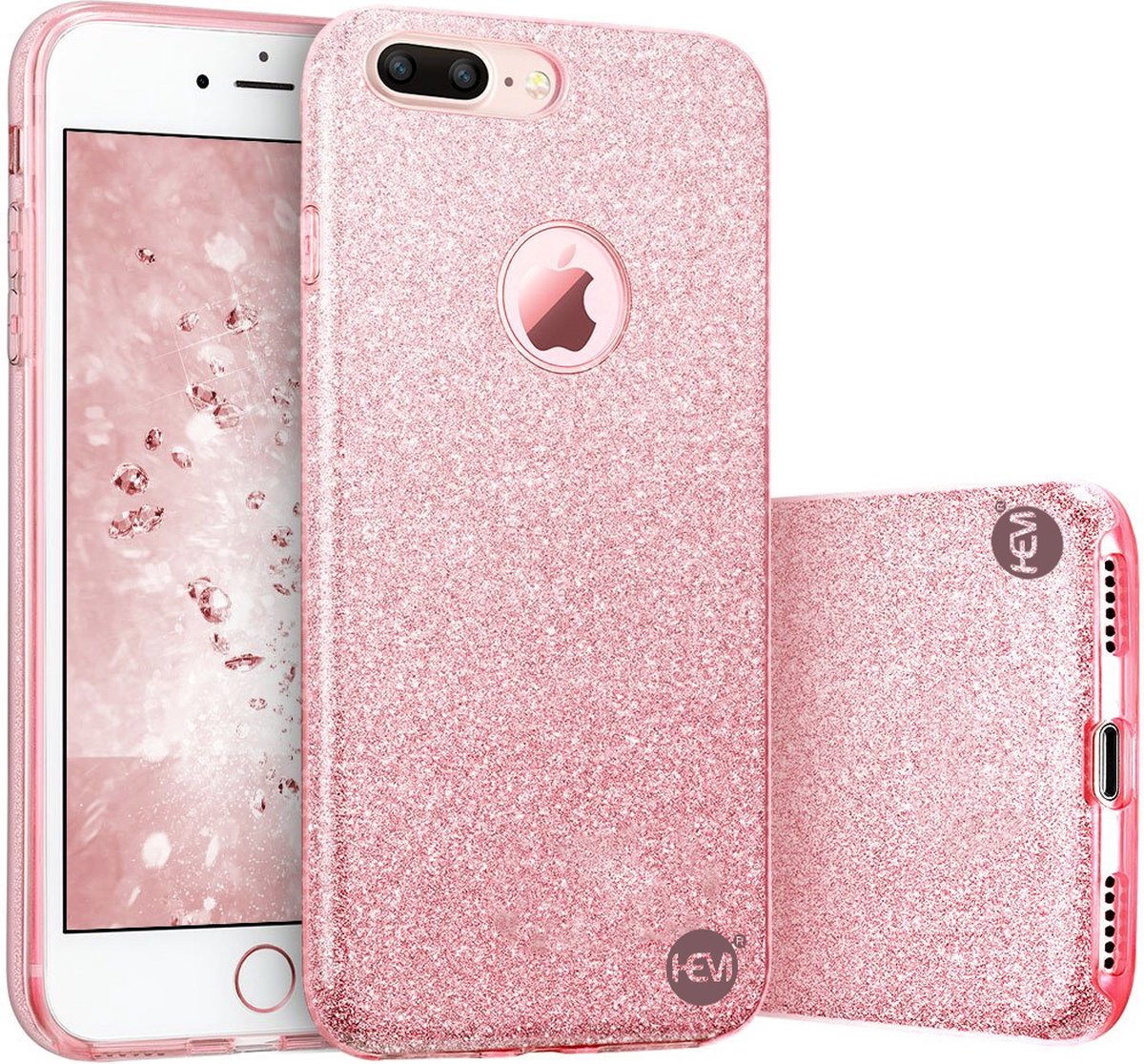 HEM Roze Switch Glitter hoesje iPhone 7 / 8 / SE (2020 & 2022) anti Shock 1000 in 1 hoesje