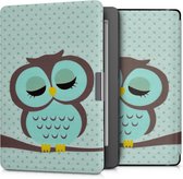 kwmobile e-reader hoesje geschikt voor Kobo Aura Edition 2 hoes - E reader flip case met magnetische sluiting - Ereader cover - Slapende Uil design in turquoise / bruin / mintgroen