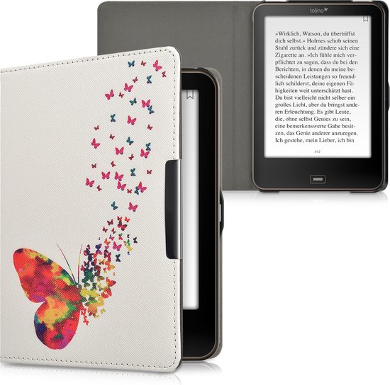 kwmobile e-reader hoesje geschikt voor Tolino Vision 1 / 2 / 3 / 4 HD hoes - E reader flip case met magnetische sluiting - Ereader cover - Zwerm Vlinders design in meerkleurig / roze / wit van Merkloos — afbeelding 5