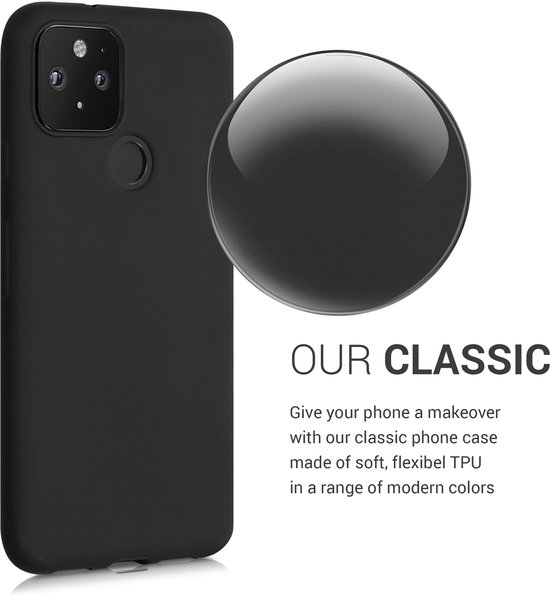 Zwarte, klassieke, flexibele TPU telefoonhoes voor Google Pixel 5.