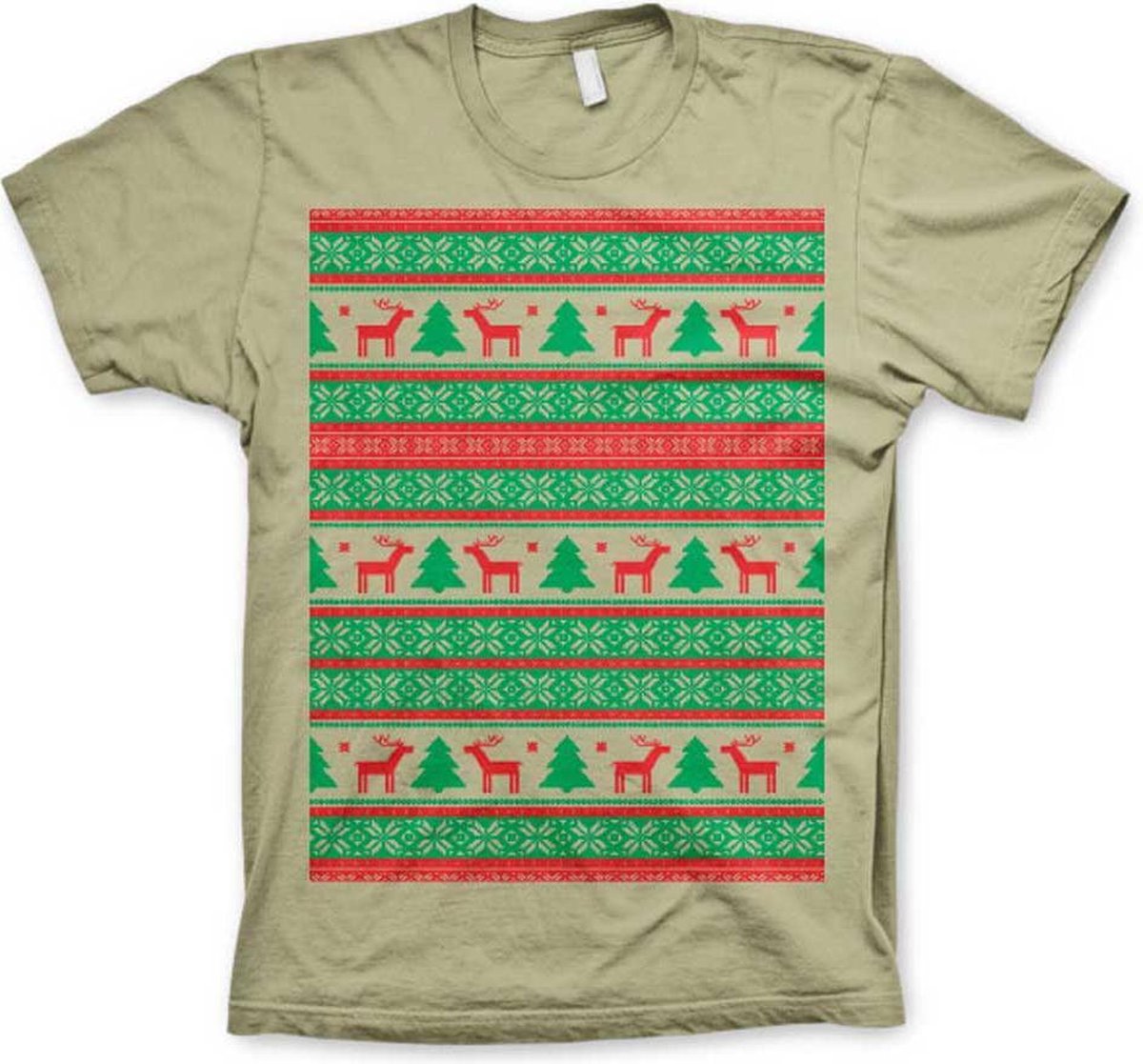 Heren Tshirt -M- Christmas Knit Pattern Groen