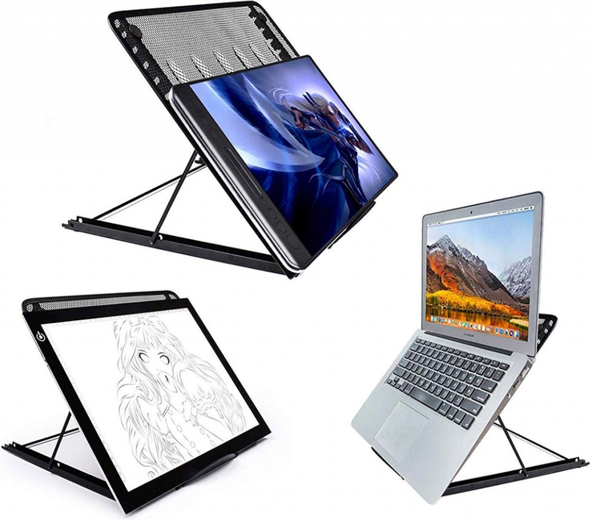 Maat XL Universele Laptop & LED A3 en A4 Lightpad Diamond Painting & Kookboek Standaard Maat 34 x 30 cm Bureau Tafel Houder Staander - Inklapbaar & Verstelbaar