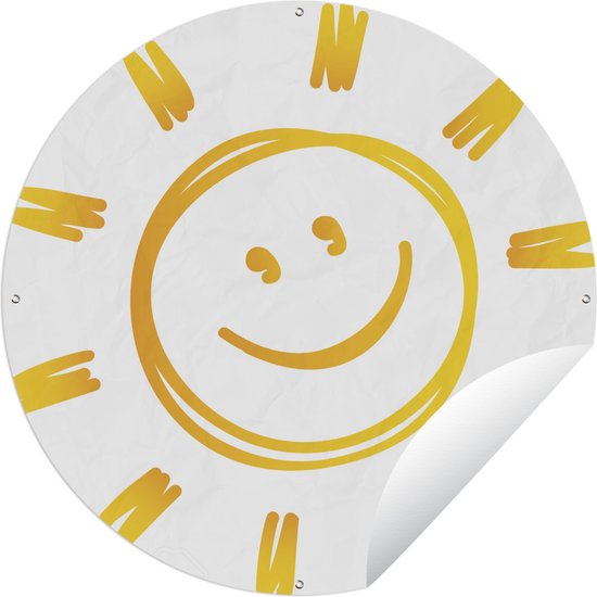 Tuincirkel Illustratie van glimlachende zon - 120x120 cm - Ronde Tuinposter - Buiten XXL / Groot formaat!