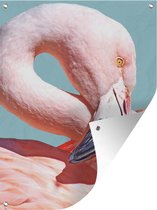 Tuin decoratie Close-up flamingo - 30x40 cm - Tuindoek - Buitenposter