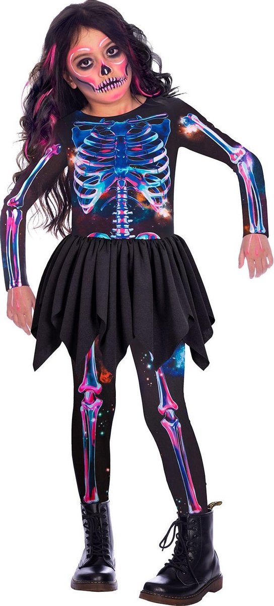 Amscan Kinderkostuum Skelet Meisjes Neon/zwart Maat 6-8 Jaar