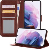 Hoesje Geschikt voor Samsung S21 Hoesje Book Case Hoes Wallet Cover - Hoes Geschikt voor Samsung Galaxy S21 Hoesje Bookcase Hoes - Bruin
