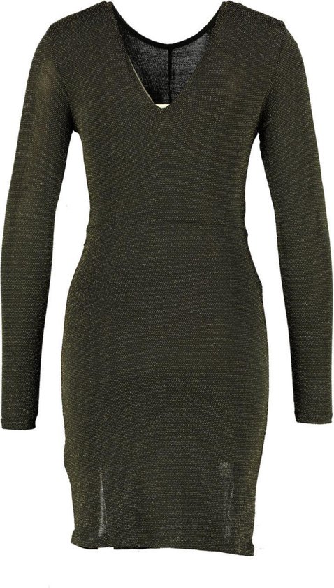 Only kort zwart glitter stretch jurkje met gouden glitter valt kleiner Maat M bol