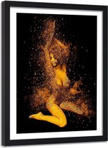 Foto in frame ,  Danseres in goudstof ,120x80cm , zwart bruin , wanddecoratie