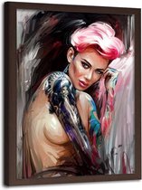 Foto in frame ,  Vrouw met tattoo ,70x100cm , Multikleur , wanddecoratie