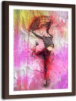 Foto in frame , Huppelende vrouw ,120x80cm , multikleur, wanddecoratie