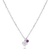 Twice As Nice Halsketting in edelstaal, klaver en amethyst  35 cm+5 cm