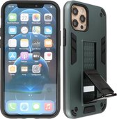 Hoesje met Magnetic Stand Hard Case Geschikt voor de iPhone 12 Pro Max - Stand Shockproof Telefoonhoesje - Grip Stand Back Cover - Donker Groen