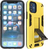 Stand Shockproof Telefoonhoesje - Magnetic Stand Hard Case - Grip Stand Back Cover - Backcover Hoesje voor iPhone 12 Mini - Geel