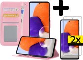 Hoesje Geschikt voor Samsung A72 5G Hoesje Book Case Hoes Wallet Cover Met 2x Screenprotector - Hoes Geschikt voor Samsung Galaxy A72 5G Hoesje Bookcase Hoes - Lichtroze
