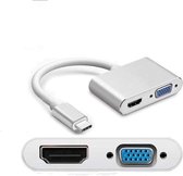 USB-C naar HDMI + VGA Adapter - USB-C Hub - 20 cm - Zilver