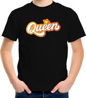 Queen koningsdag t-shirt zwart voor kinderen/ meisjes S (122-128)