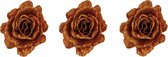 6x stuks decoratie bloemen roos koper glitter op clip 10 cm