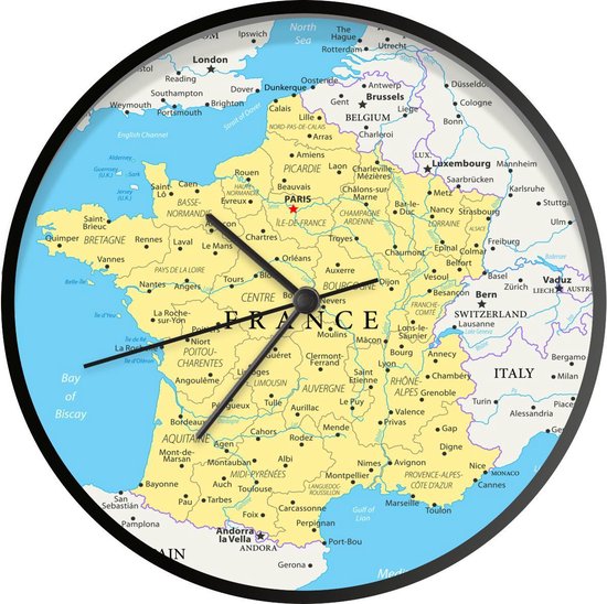Klok Carte de France Ø 30 cm - Carte de France - Moderne - Horloge murale  noire avec photo | bol.com