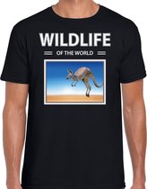 Dieren foto t-shirt kangoeroe - zwart - heren - wildlife of the world - cadeau shirt kangoeroes liefhebber 2XL
