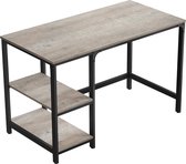 Stevig Bureau - Computertafel met extra schappen - Kantoormeubel van 120x60x75 cm - Industriële look - Zwart Metaal / Greige Hout
