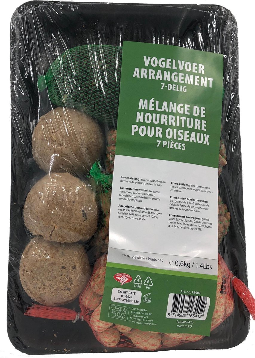 Pakket Vogelvoer voor Vogels 7-delig 600 gram - Mezenbollen Vetbollen Pinda's Zonnebloempitten