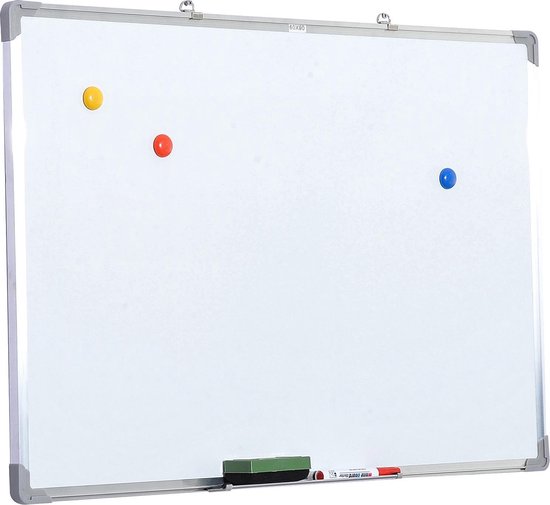 HOMdotCOM Whiteboard magneetbord met accessoires 90 x 60cm | bol.com