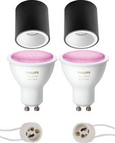 PHILIPS HUE - Opbouwspot Set GU10 - White and Color Ambiance - Bluetooth - Proma Cliron Pro - Opbouw Rond - Mat Zwart/Wit - Verdiept - Ø90mm