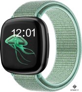 Nylon Smartwatch bandje - Geschikt voor  Fitbit Sense nylon band - mint groen - Maat: L - Strap-it Horlogeband / Polsband / Armband