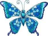 Vlinder | metaal & glas | mozaiek | blauw | L | 24 x 32cm