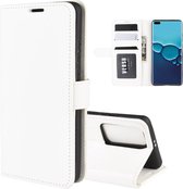 Voor Huawei P40 R64 textuur enkele horizontale flip PU lederen tas met houder & kaartsleuven & portemonnee & fotolijst (wit)